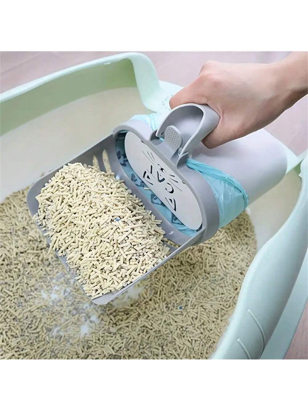 [Popular Bestseller] Cat Litter Scoop with Removable Trash Bag Holder - Durable Plastic Shovel, Litter Scoop with Splash Guard, Convenient for Cleaning Cat Litter Box - Suitable for All Cat Breeds (Trash Bag Style Random)