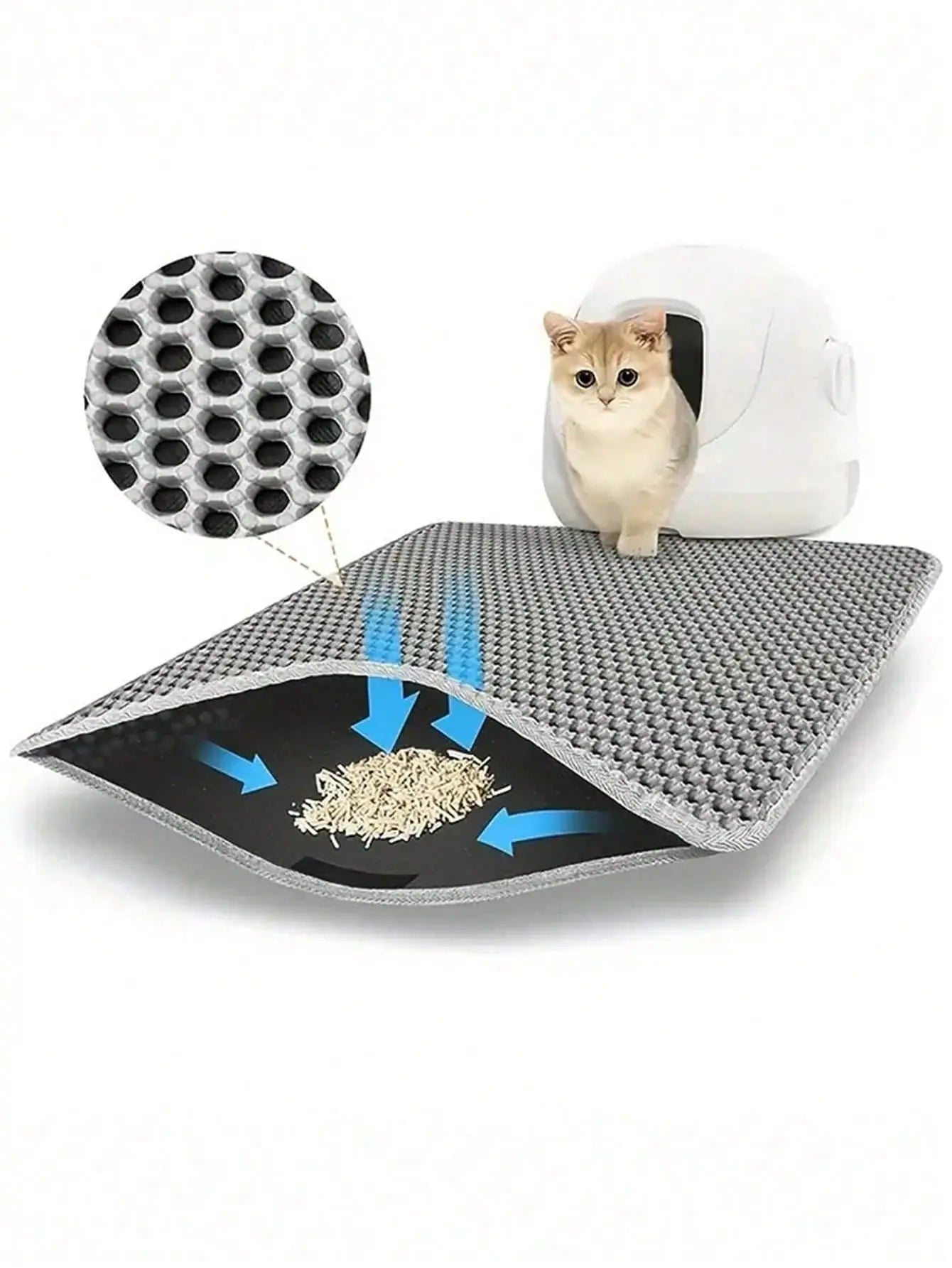 1Pc Double Layer Anti-Slip Pet Mat for Litter Box, Waterproof Litter Trapping Pad Les animaux connectés 🐾