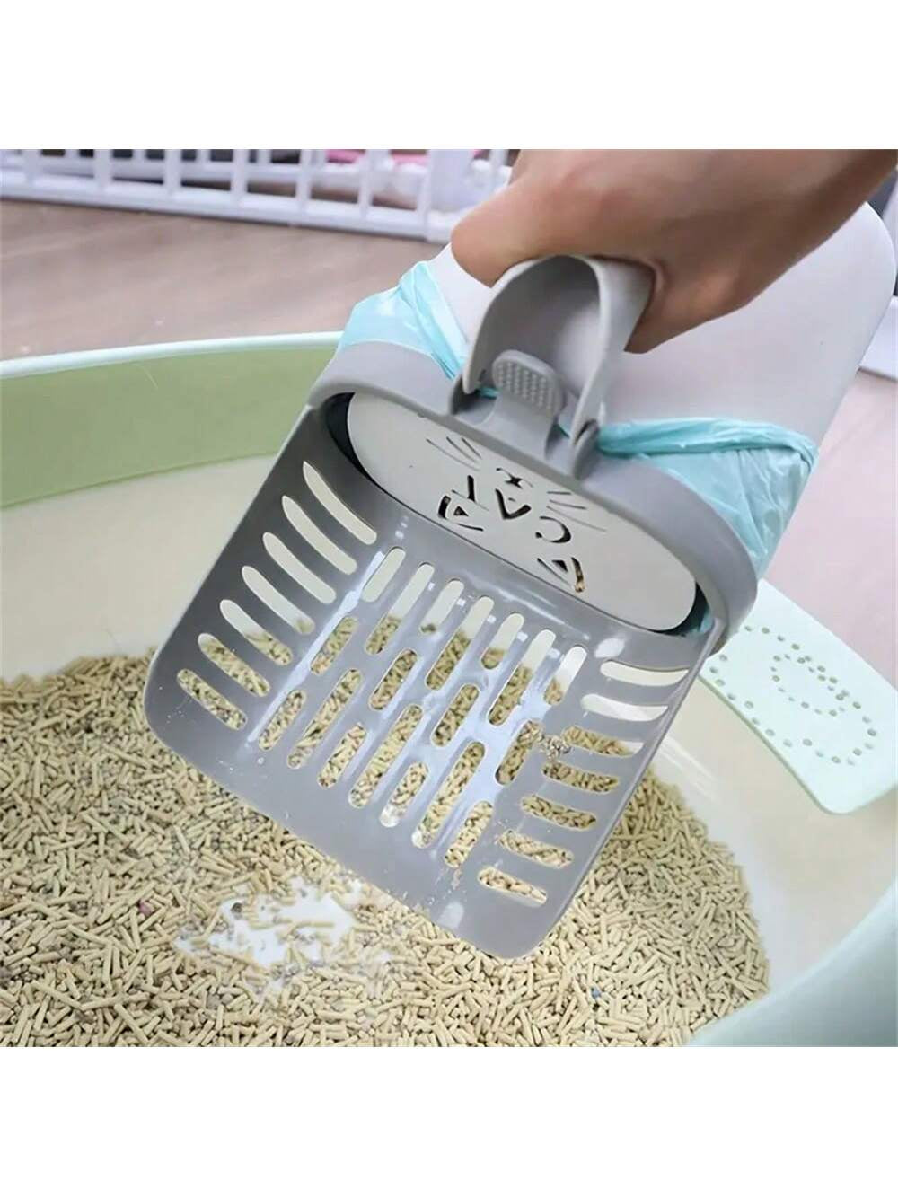 [Popular Bestseller] Cat Litter Scoop with Removable Trash Bag Holder - Durable Plastic Shovel, Litter Scoop with Splash Guard, Convenient for Cleaning Cat Litter Box - Suitable for All Cat Breeds (Trash Bag Style Random)