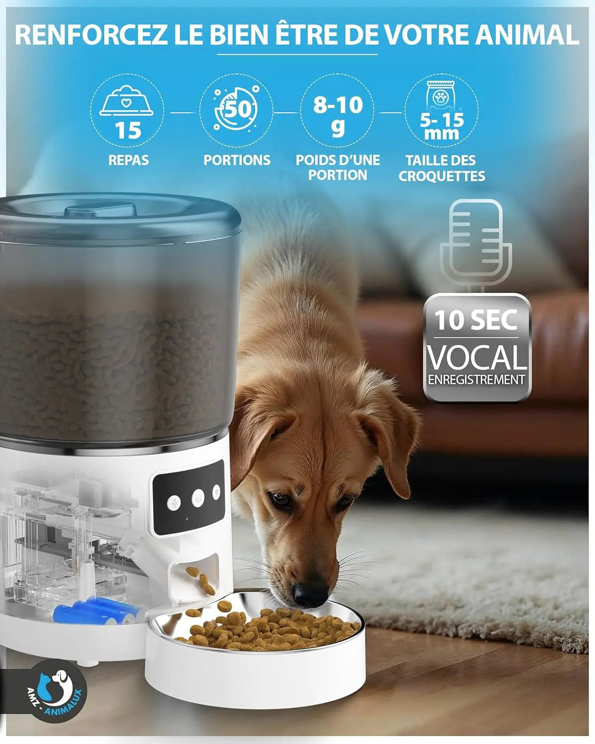 AMZ-ANIMALUX Distributeur Croquettes Chat & Chien Automatique Gamelle Croquette Automatique Et Intelligente Pour Chat, Chaton & Chien Connecté En Bluetooth/Wifi & Programmable Avec App | Les animaux connectés 🐾