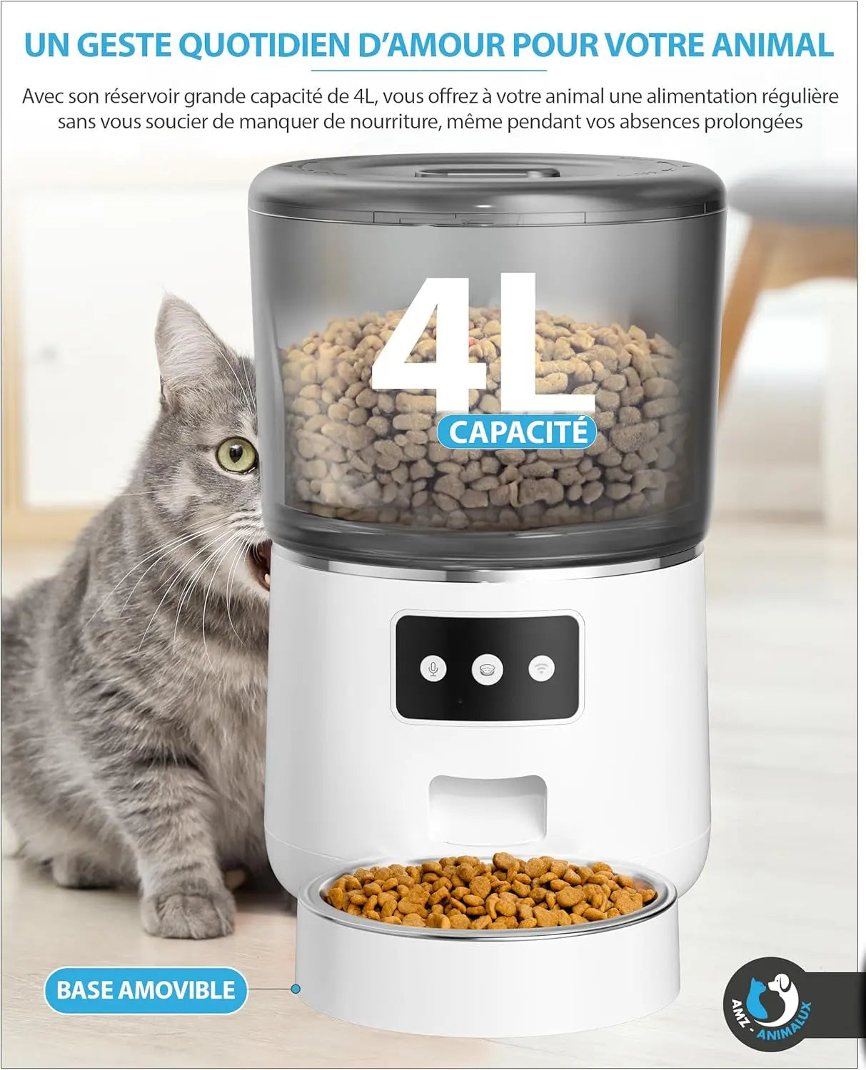 AMZ-ANIMALUX Distributeur Croquettes Chat & Chien Automatique Gamelle Croquette Automatique Et Intelligente Pour Chat, Chaton & Chien Connecté En Bluetooth/Wifi & Programmable Avec App | Les animaux connectés 🐾