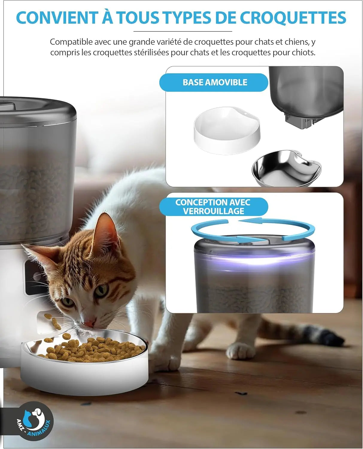 AMZ-ANIMALUX Distributeur Croquettes Chat & Chien Automatique Gamelle Croquette Automatique Et Intelligente Pour Chat, Chaton & Chien Connecté En Bluetooth/Wifi & Programmable Avec App | Les animaux connectés 🐾