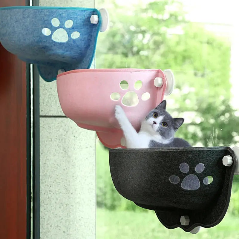 Cat Window Hammock With Strong Suction Cups Pet Kitty Hanging Sleeping Bed Storage Felt Warm Pets Cage Sunny Seat Beds Les animaux connectés 🐕📱