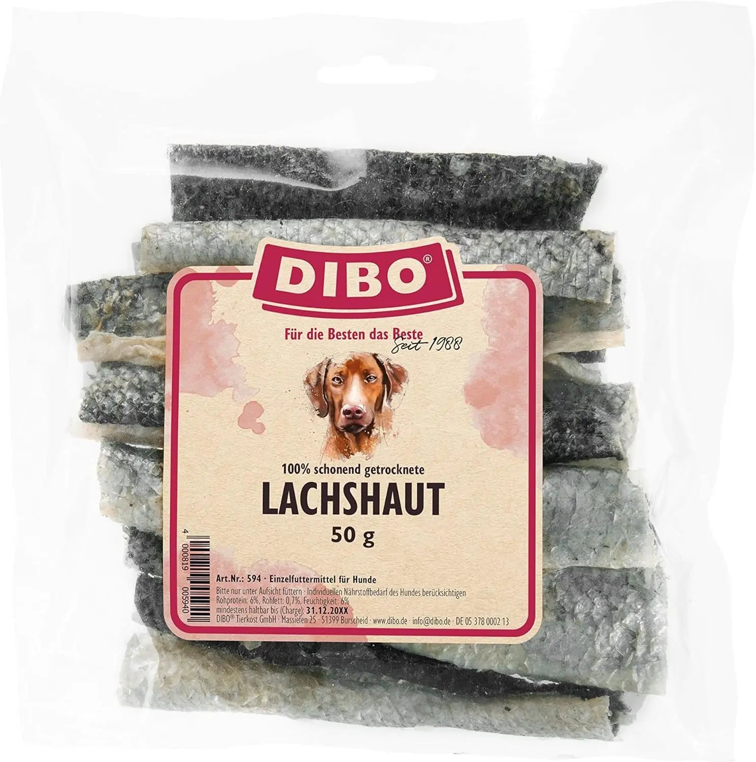 DIBO Peau De Saumon, Sachet De 50 G, Petite Collation Ou Friandise Pour Intermédiaires, Nourriture Pour Chien Les animaux connectés 🐾