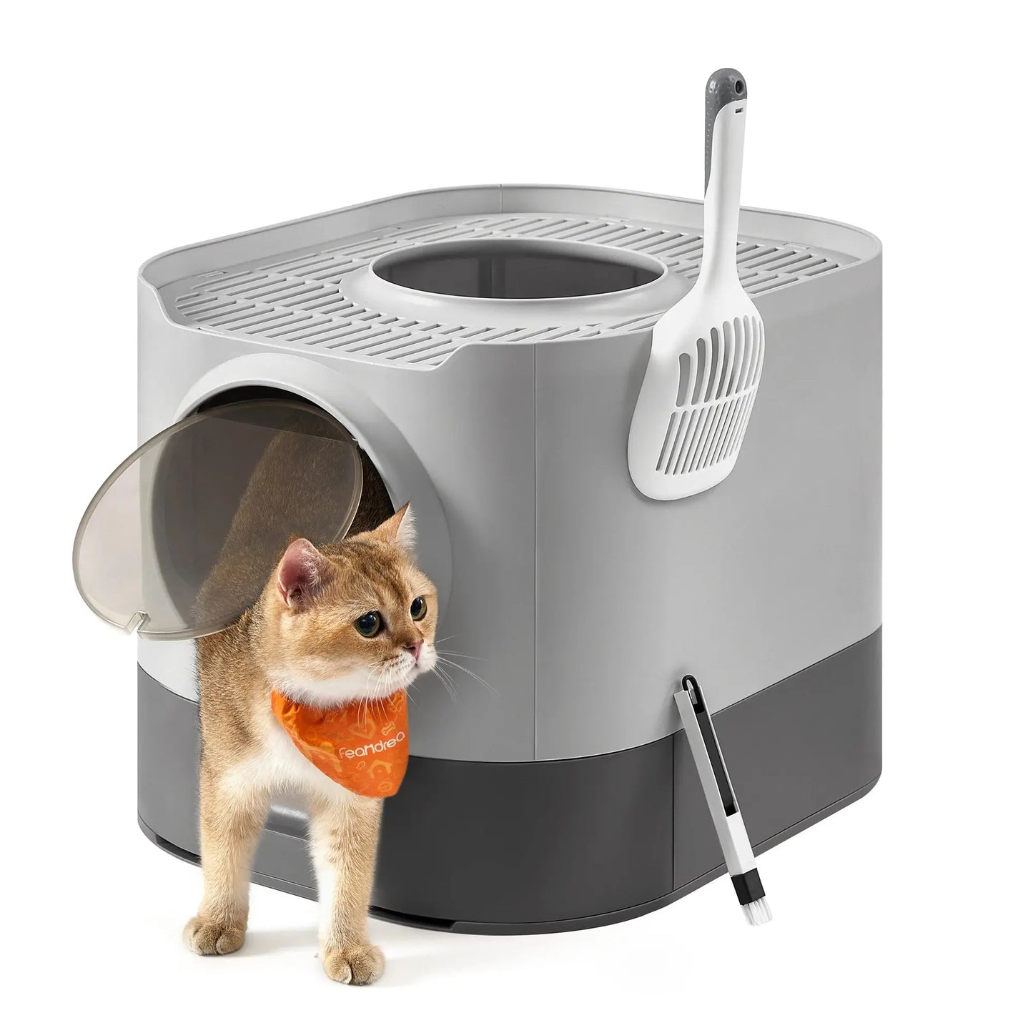 Feandrea Cat Litter Box with Lid, XL Enclosed Litter Box with Top Entry, Slide-Out Tray, Scoop, Brush, Anti-Tracking Les animaux connectés 🐕📱