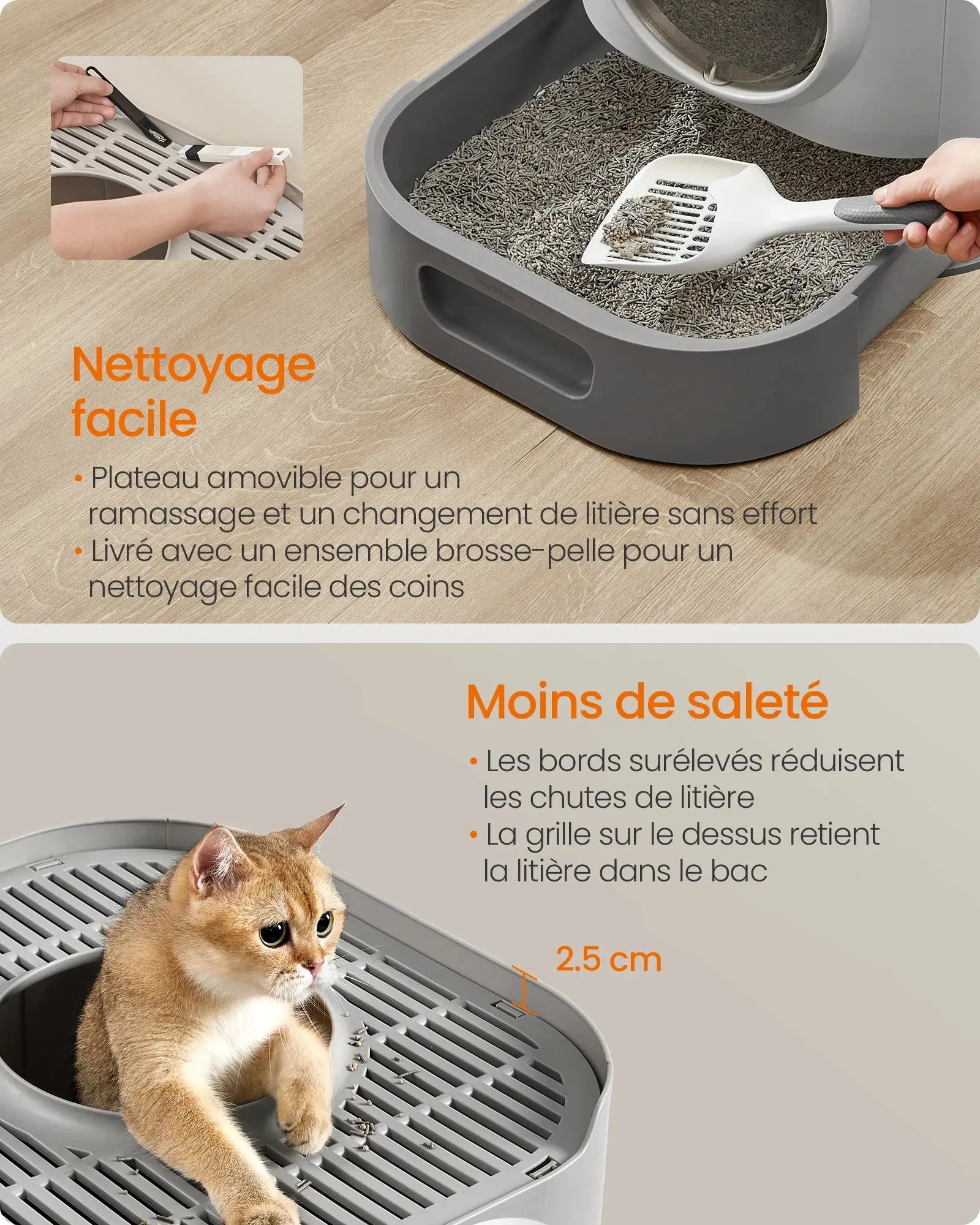 Feandrea Cat Litter Box with Lid, XL Enclosed Litter Box with Top Entry, Slide-Out Tray, Scoop, Brush, Anti-Tracking Les animaux connectés 🐕📱