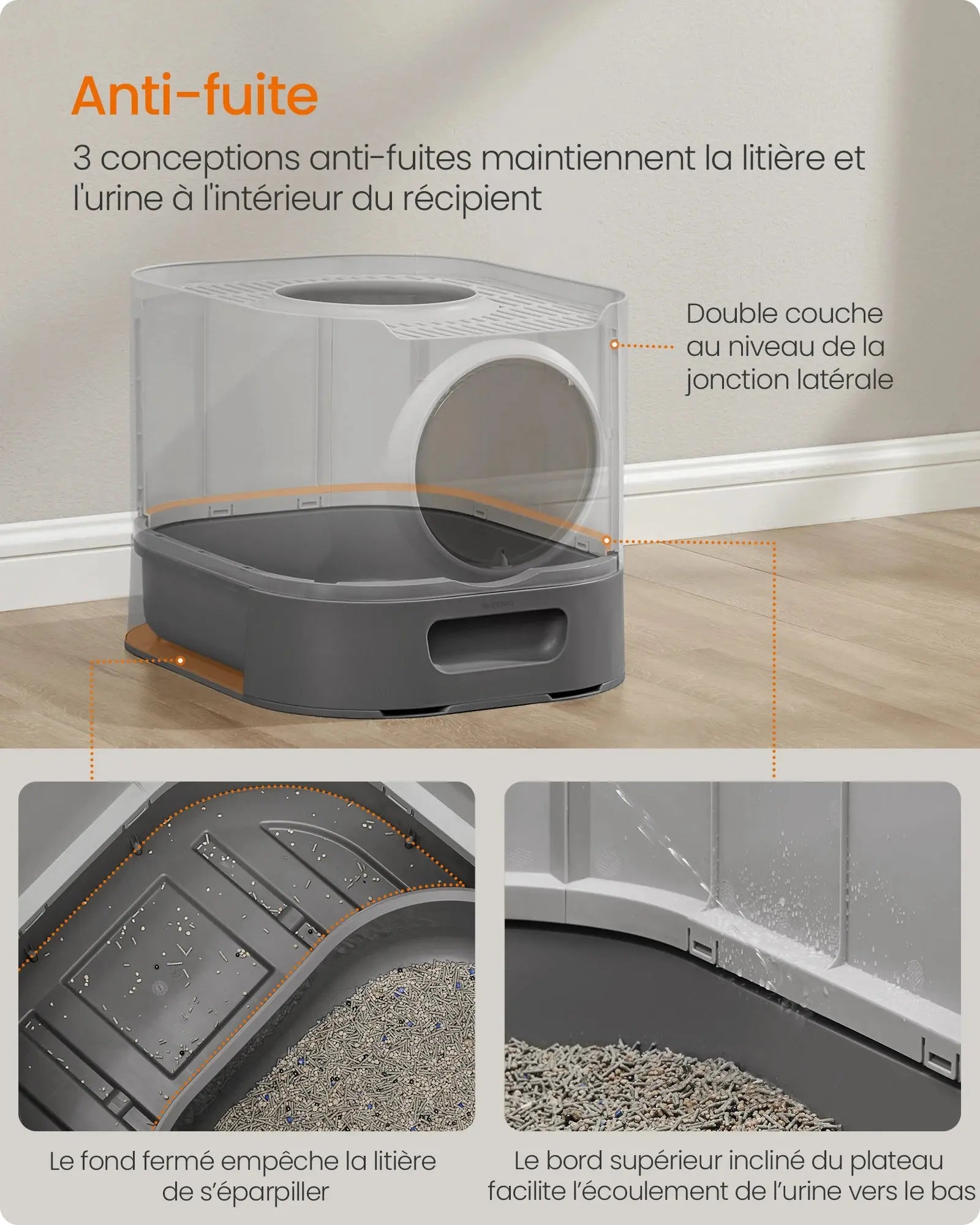 Feandrea Cat Litter Box with Lid, XL Enclosed Litter Box with Top Entry, Slide-Out Tray, Scoop, Brush, Anti-Tracking Les animaux connectés 🐕📱