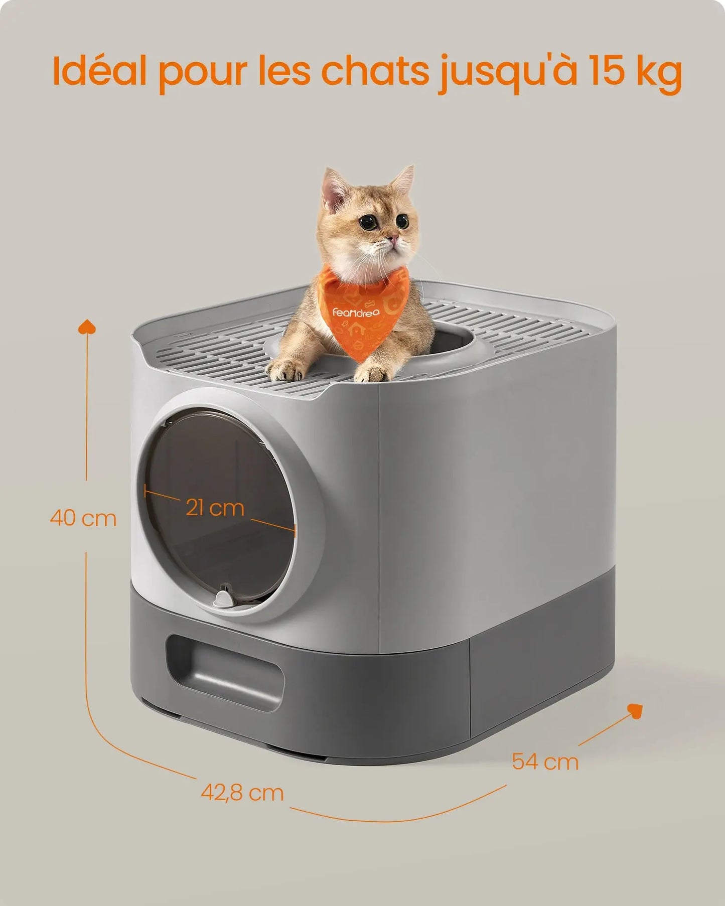 Feandrea Cat Litter Box with Lid, XL Enclosed Litter Box with Top Entry, Slide-Out Tray, Scoop, Brush, Anti-Tracking Les animaux connectés 🐕📱