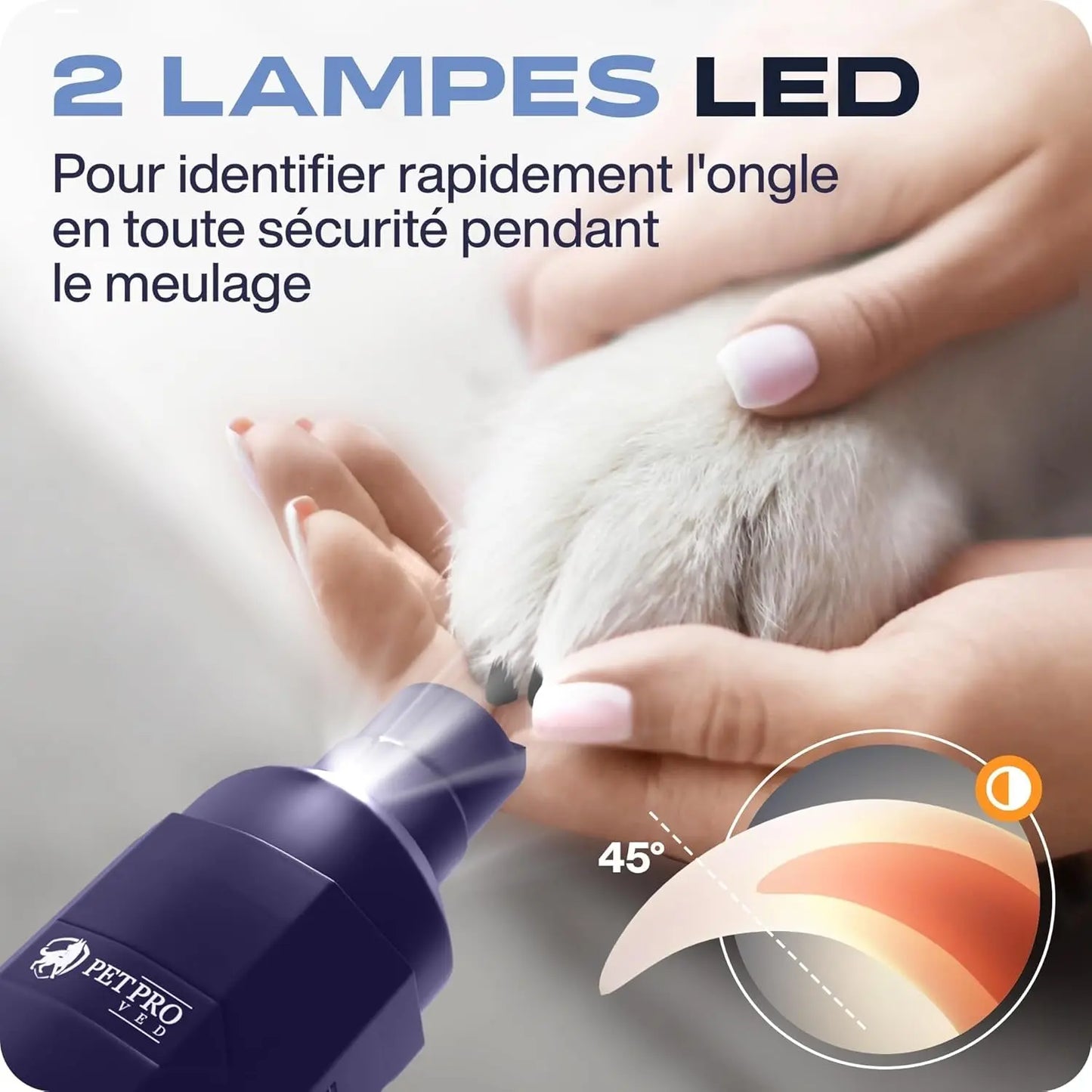 Lime Pour Chien Lime Ongle Griffes Chien Electrique Silencieux Lime Griffe Chien Electrique Avec 2 Lumières LED Sécurité Coupe Griffe Chien Chat Lime a Ongles Pour Chien Professionnel Les animaux connectés 🐾