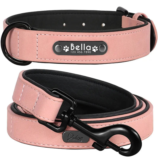 Personalized Dog Collar Leash Set Custom Leather Dog ID Collar Leash Lead For Small Medium Large Dogs Pitbull Bulldog Pugs Les animaux connectés 🐾