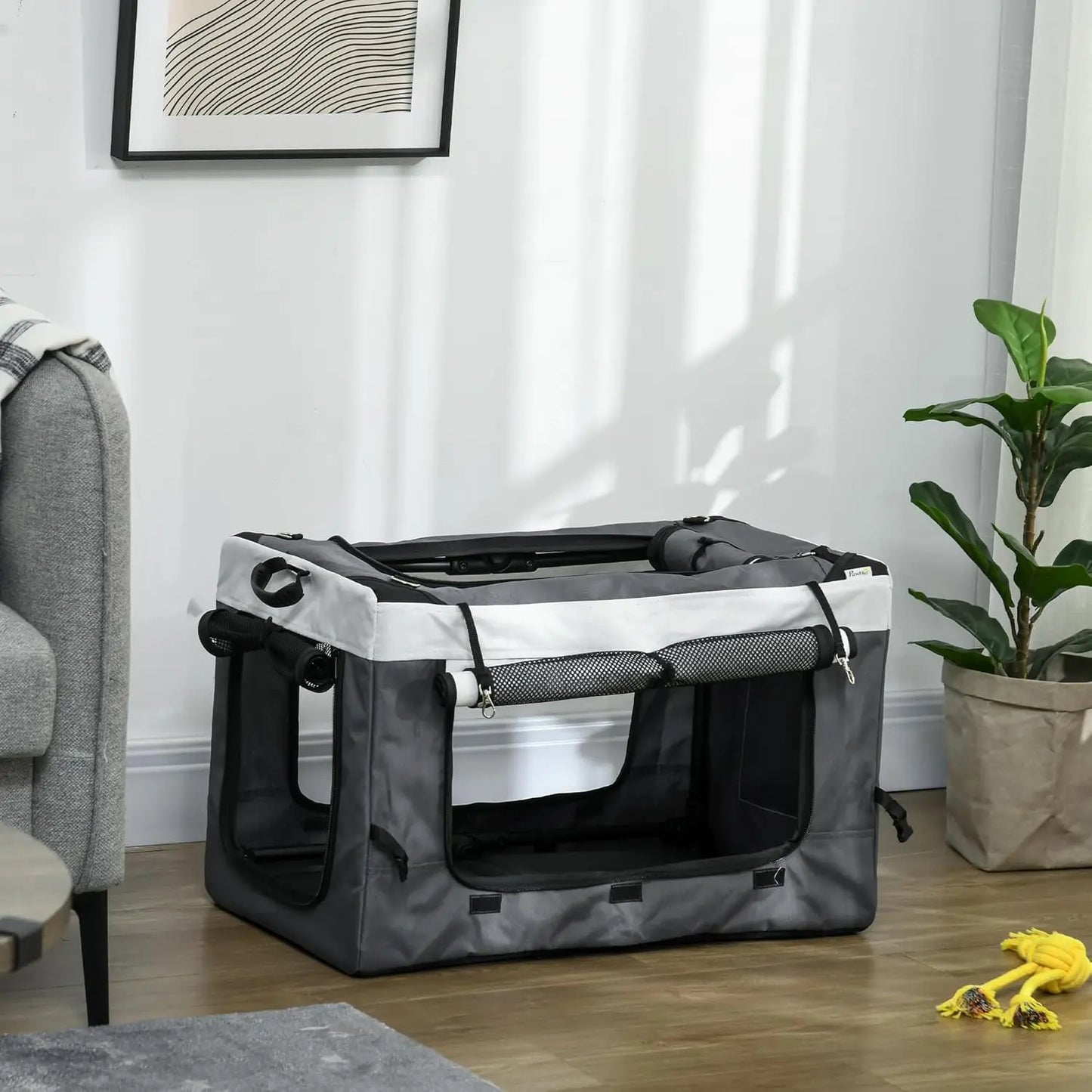 Poussette Pliable Animaux Chien Chat, Nacelle Amovible Bandoulières 4 Roues Avec Frein Tissu 600D Oxford 81 X 58 X 97,5 Cm Gris Les animaux connectés 🐾