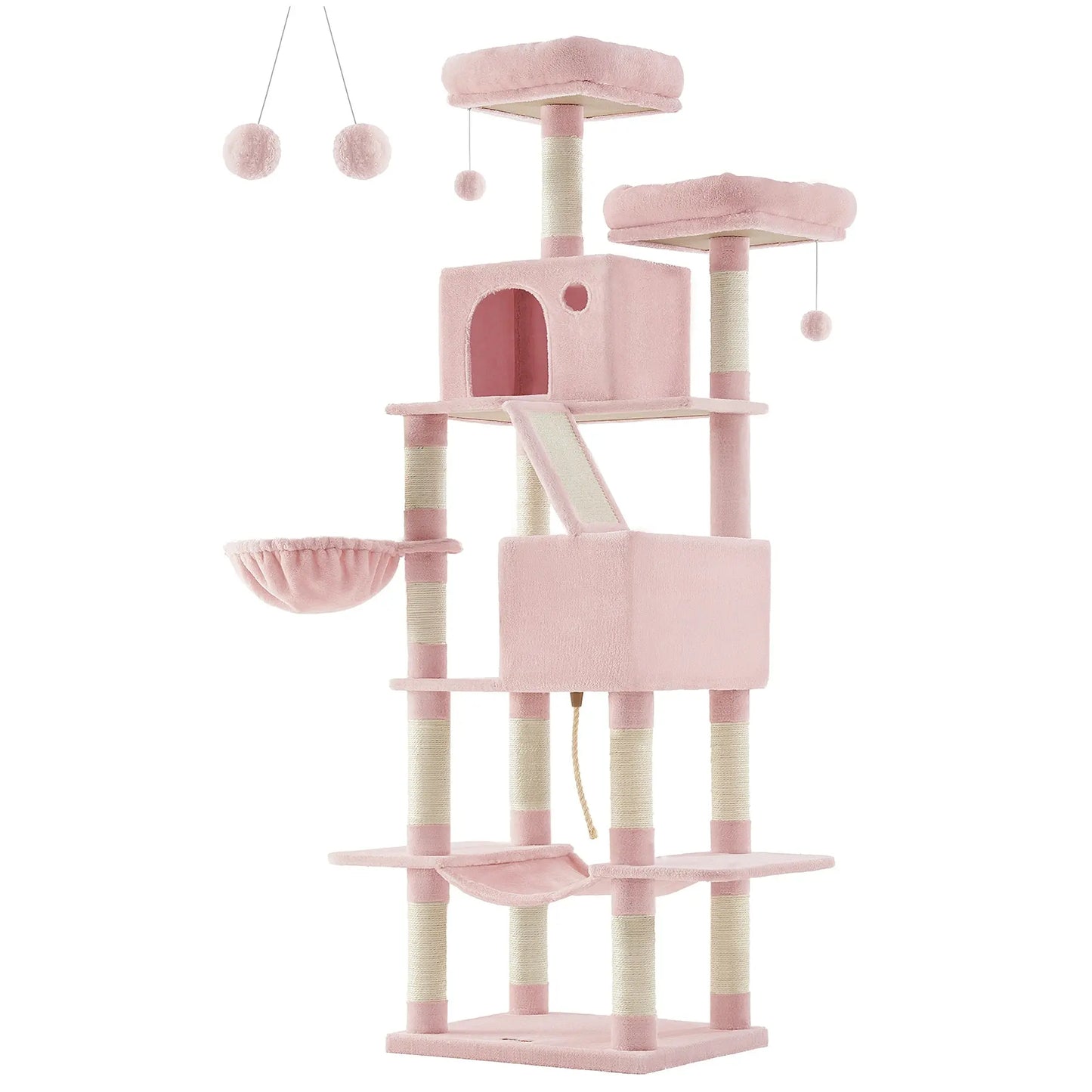 Feandrea Cat Tree, 206 cm Large Cat Tower with 13 Scratching Posts, 1 Scratching Ramp, 2 Perches, 2 Caves, Basket, Hammock Les animaux connectés 🐕📱