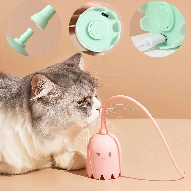 1 Set of Electric Cat Teasing Stick Intelligent Tail Wagging Cat Toy, Silicone Tail Automatic Rotating Cat Toy Animals Kingdom