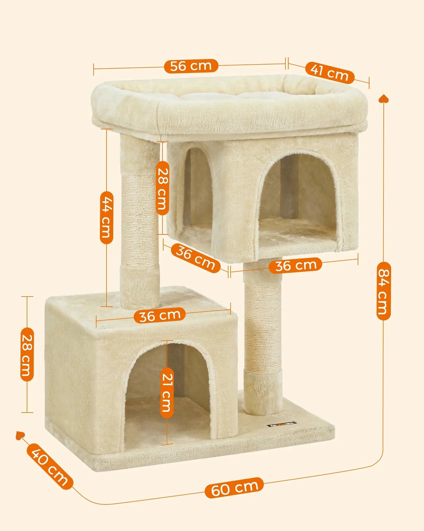 Feandrea Cat Tree, 84 cm Cat Tower, L, Cat Condo for Large Cats up to 7 kg, Large Cat Perch, 2 Cat Caves, Scratching Post Les animaux connectés 🐕📱