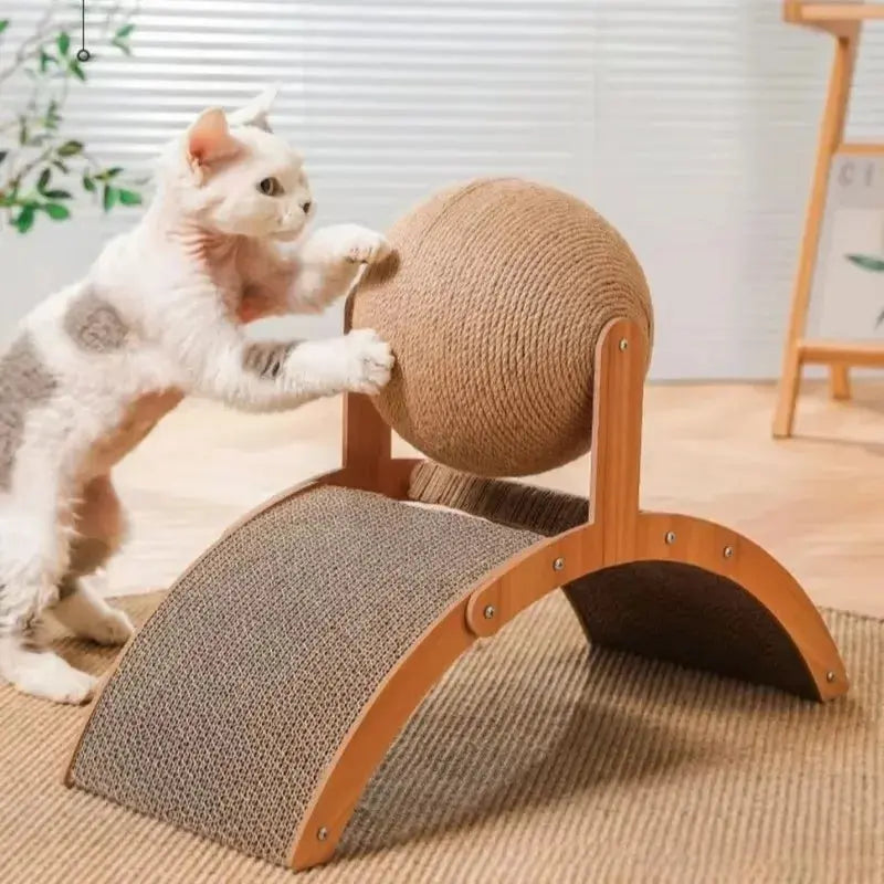 Wooden Cat Scratching Ball 2 In 1 Cat Scratcher Sisal Scratch Board Wear-Resistant Grinding Paw Toy Solid Wood Scraper for Cats Les animaux connectés 🐕📱