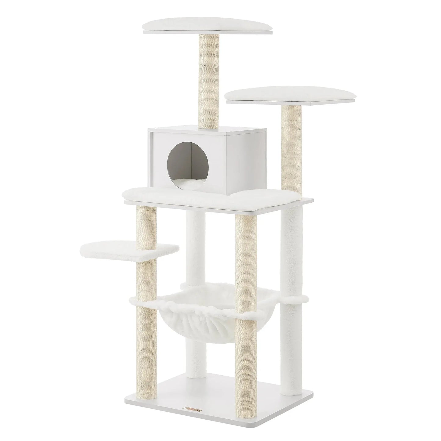 Feandrea Arbre à Chat, Tour de Jeux de 138 cm, Niche, Meuble pour Chat, Multiniveau, avec Griffoirs, Hamac, Plate-Forme Les animaux connectés 🐕📱