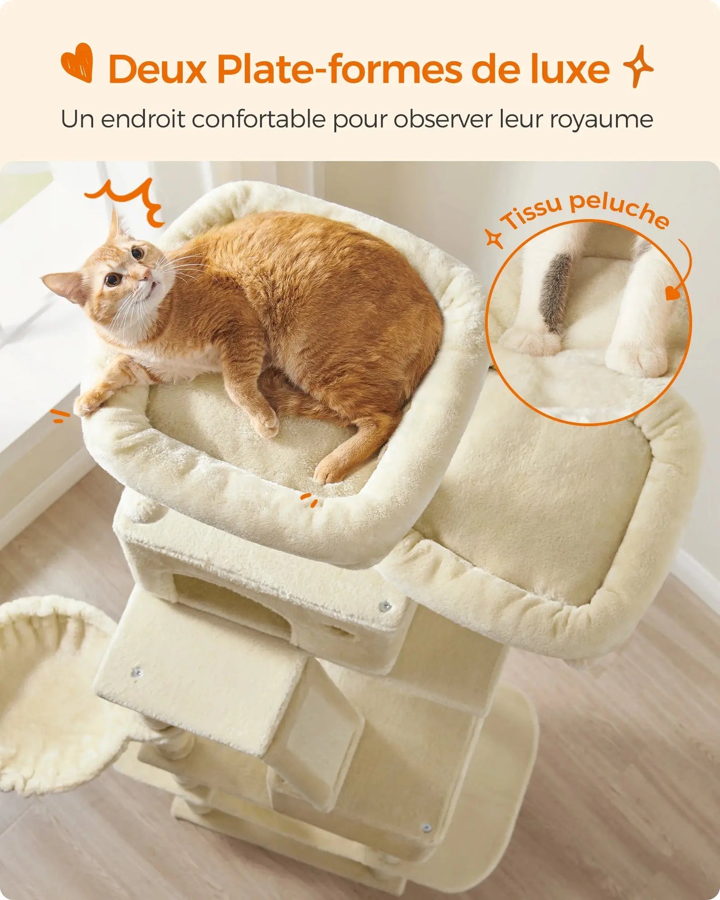 Feandrea Cat Tree, 206 cm Large Cat Tower with 13 Scratching Posts, 1 Scratching Ramp, 2 Perches, 2 Caves, Basket, Hammock Les animaux connectés 🐕📱