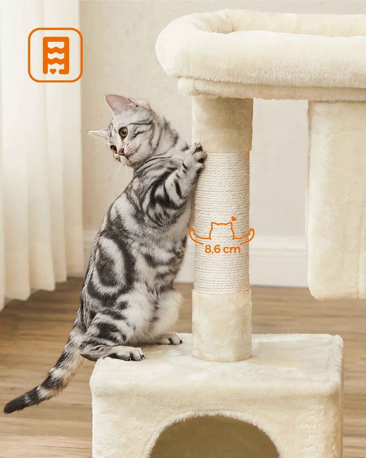 Feandrea Cat Tree, 84 cm Cat Tower, L, Cat Condo for Large Cats up to 7 kg, Large Cat Perch, 2 Cat Caves, Scratching Post Les animaux connectés 🐕📱