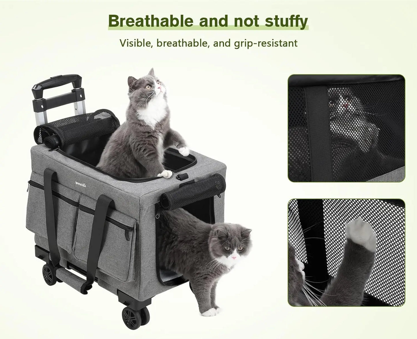 Sac De Transport Pour Chien De Compagnie Avec Roulettes, Sac À Roulettes Stable Pour Chats Et Chiens, Sac À Main Et Sac Pour Poussette Pour Animaux De Compagnie Gris Les animaux connectés 🐾