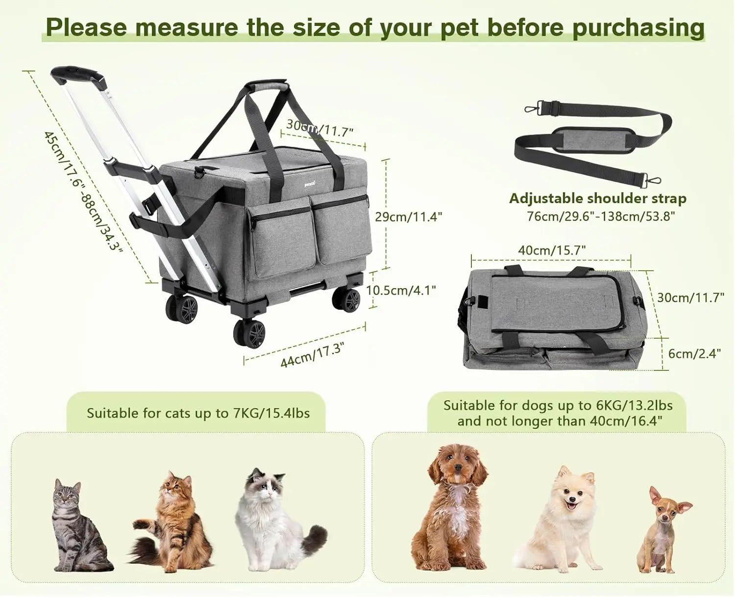 Sac De Transport Pour Chien De Compagnie Avec Roulettes, Sac À Roulettes Stable Pour Chats Et Chiens, Sac À Main Et Sac Pour Poussette Pour Animaux De Compagnie Gris Les animaux connectés 🐾