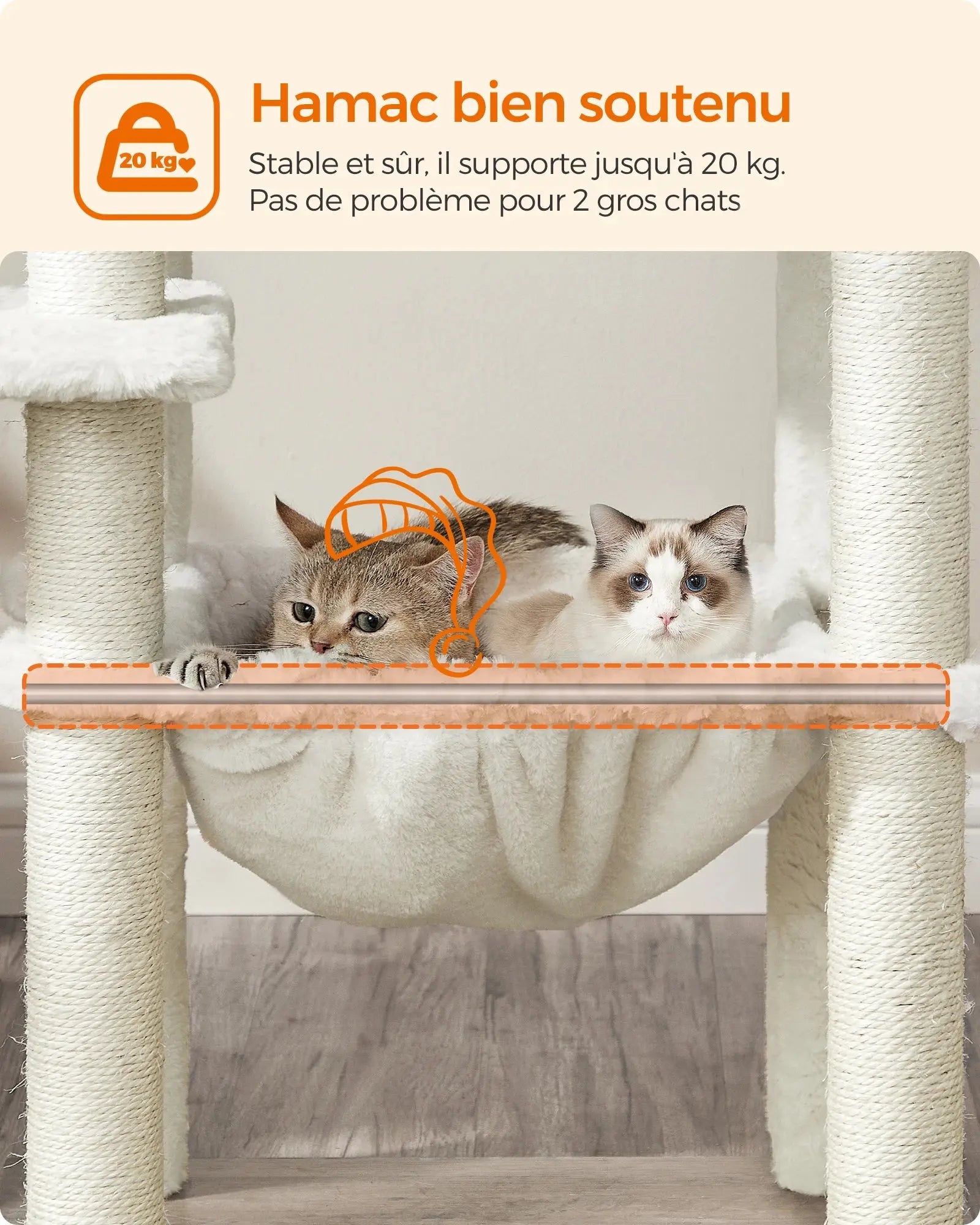 Feandrea Arbre à Chat, Tour de Jeux de 138 cm, Niche, Meuble pour Chat, Multiniveau, avec Griffoirs, Hamac, Plate-Forme Les animaux connectés 🐕📱