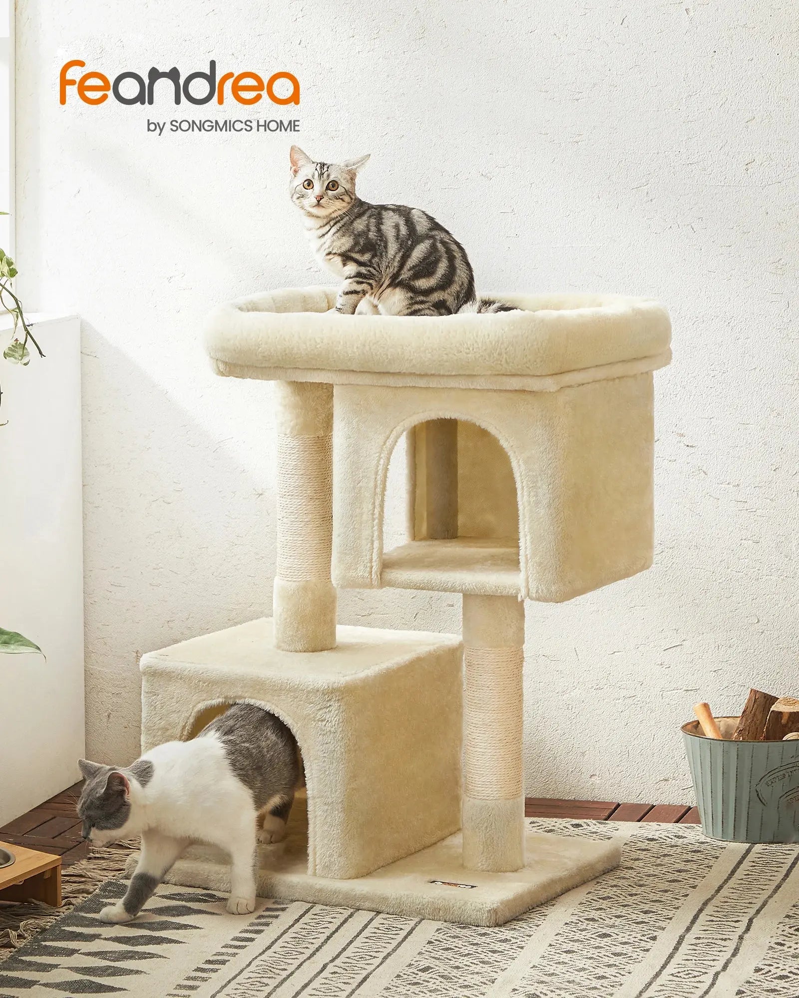 Feandrea Cat Tree, 84 cm Cat Tower, L, Cat Condo for Large Cats up to 7 kg, Large Cat Perch, 2 Cat Caves, Scratching Post Les animaux connectés 🐕📱