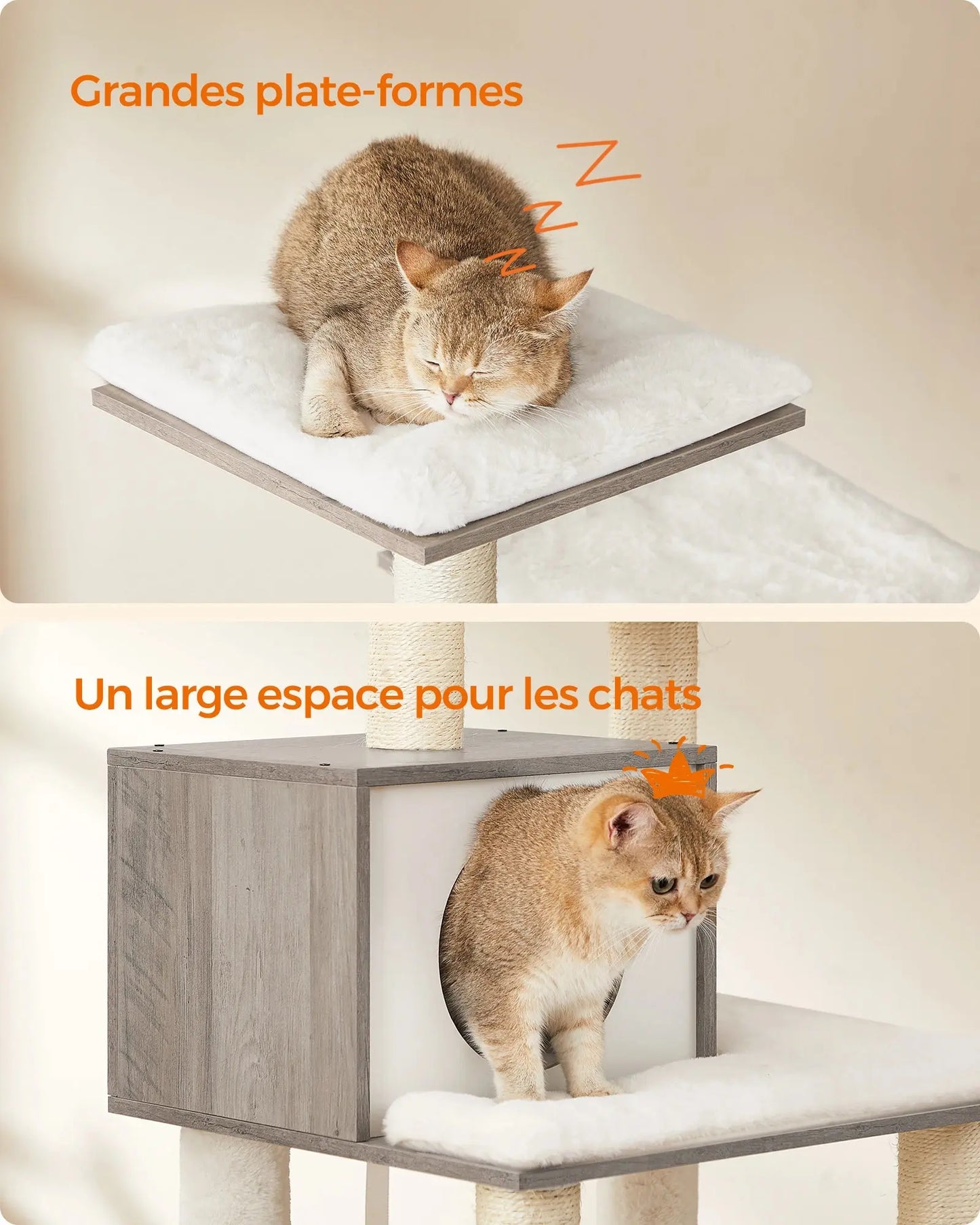 Feandrea Arbre à Chat, Tour de Jeux de 138 cm, Niche, Meuble pour Chat, Multiniveau, avec Griffoirs, Hamac, Plate-Forme Les animaux connectés 🐕📱