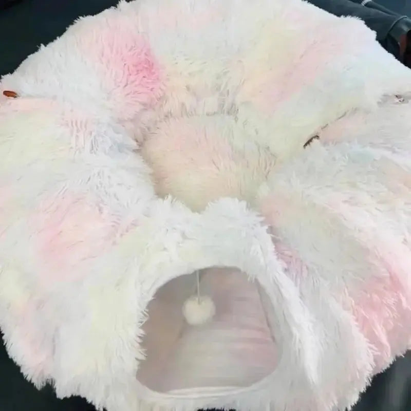 Plush Cat Bed with Tunnel for Indoor Cats Multifunctional Cat Tunnel Bed with Peephole  Fluffy Donut Cat Bed with Tunnel Les animaux connectés 🐕📱