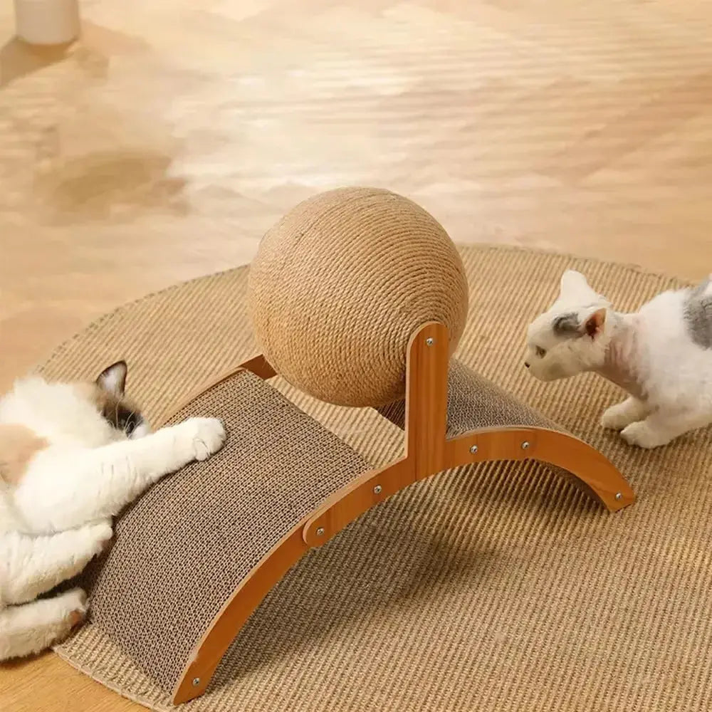 Wooden Cat Scratching Ball 2 In 1 Cat Scratcher Sisal Scratch Board Wear-Resistant Grinding Paw Toy Solid Wood Scraper for Cats Les animaux connectés 🐕📱