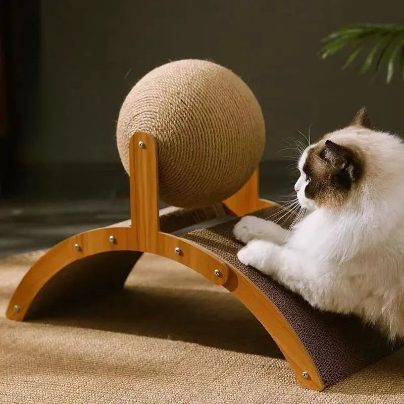 Wooden Cat Scratching Ball 2 In 1 Cat Scratcher Sisal Scratch Board Wear-Resistant Grinding Paw Toy Solid Wood Scraper for Cats Les animaux connectés 🐕📱