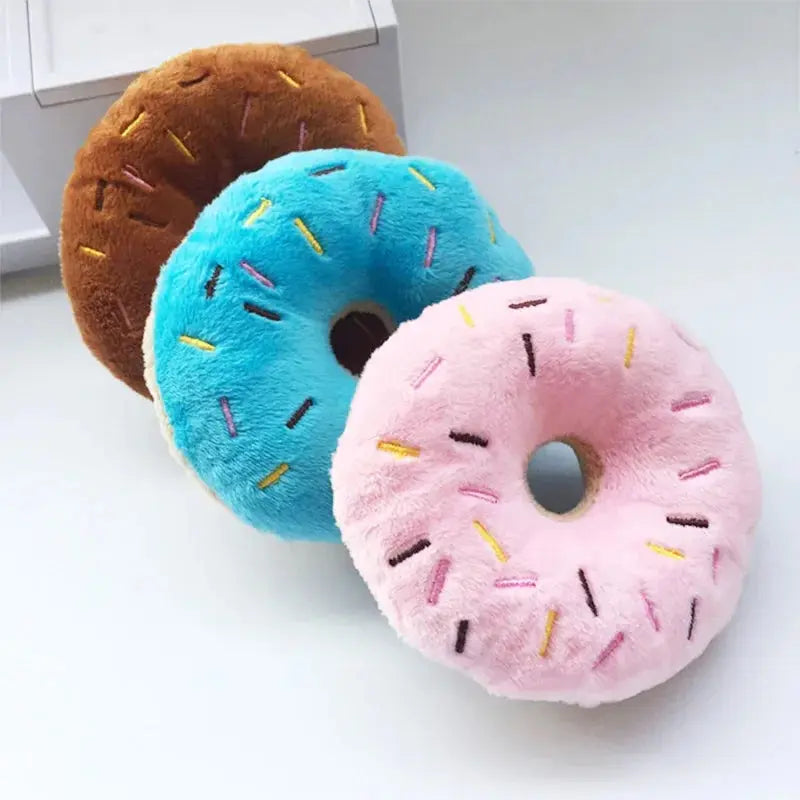 Soft Dog Donuts Plush Pet Dog Toys For Dogs Chew Toy Cute Puppy Squeaker Sound Toys Funny Puppy Small Medium Dog Interactive Toy Les animaux connectés 🐕📱