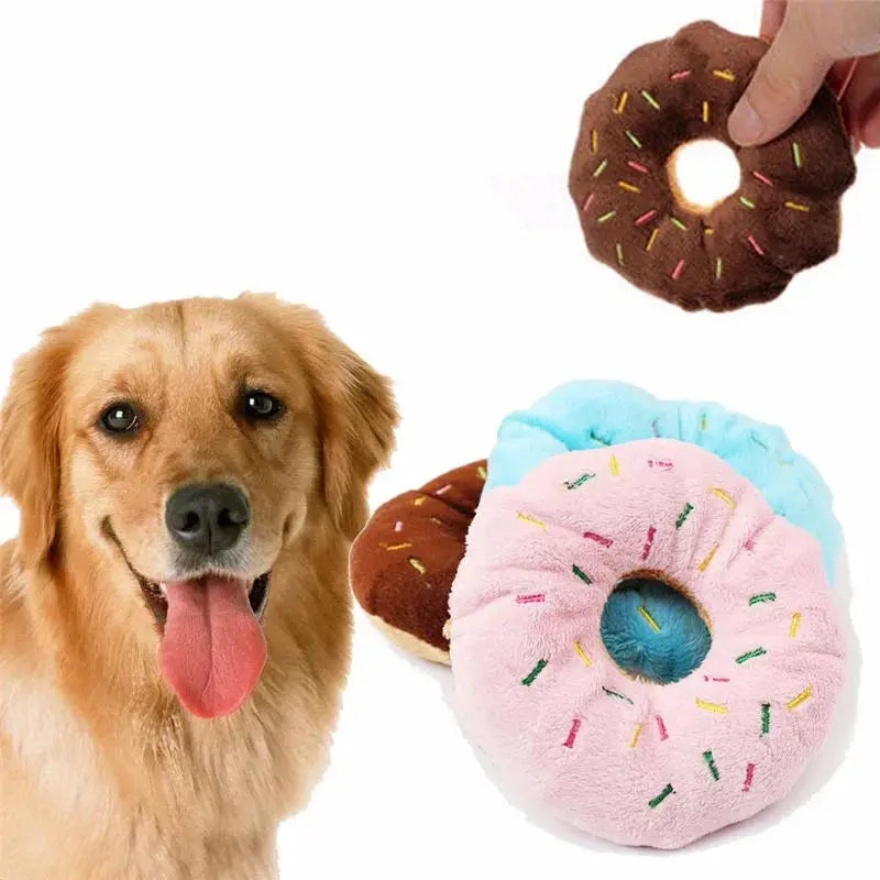 Soft Dog Donuts Plush Pet Dog Toys For Dogs Chew Toy Cute Puppy Squeaker Sound Toys Funny Puppy Small Medium Dog Interactive Toy Les animaux connectés 🐕📱