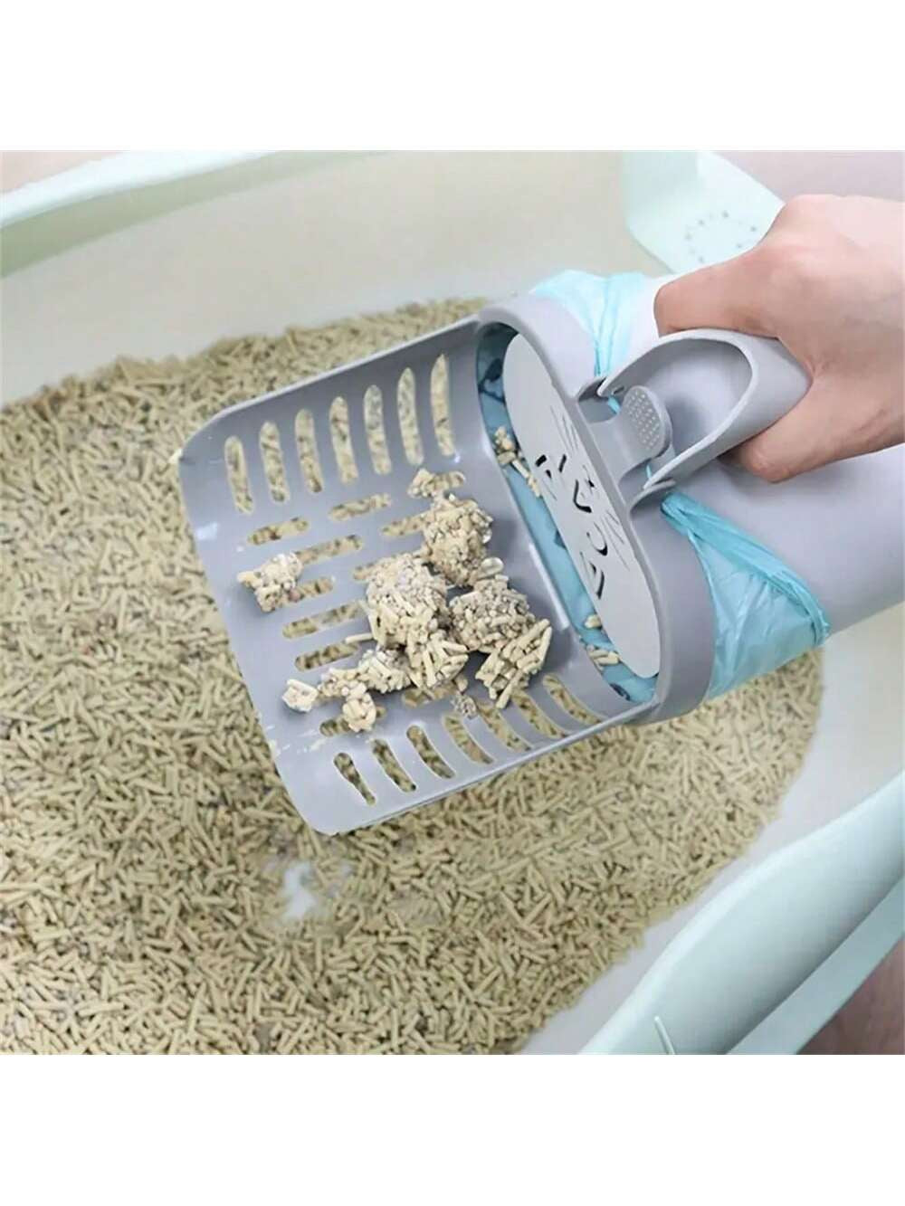 [Popular Bestseller] Cat Litter Scoop with Removable Trash Bag Holder - Durable Plastic Shovel, Litter Scoop with Splash Guard, Convenient for Cleaning Cat Litter Box - Suitable for All Cat Breeds (Trash Bag Style Random)