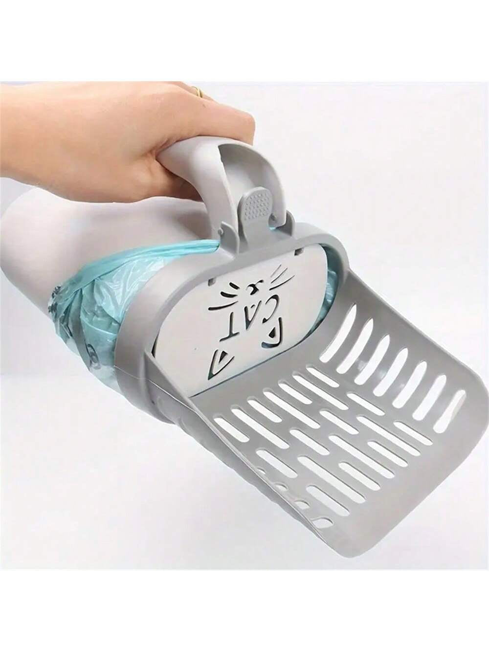 [Popular Bestseller] Cat Litter Scoop with Removable Trash Bag Holder - Durable Plastic Shovel, Litter Scoop with Splash Guard, Convenient for Cleaning Cat Litter Box - Suitable for All Cat Breeds (Trash Bag Style Random)